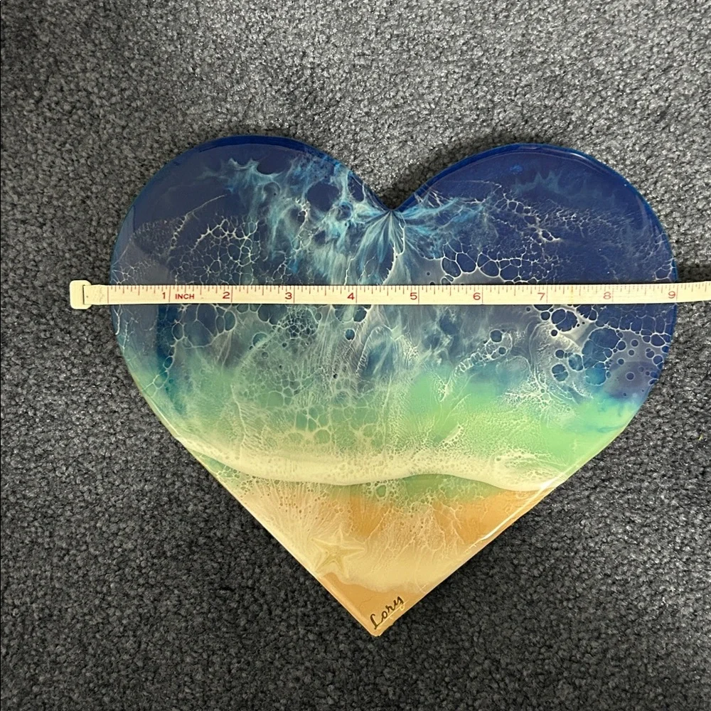 Heart-Shaped Epoxy and Wood Beach themed Art Piece, Mermaid & Captain - Picture 3 of 6